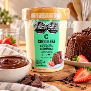 Cobertura de chocolate semiamargo Cordillera de 1 kg para repostería, tortas y postres.